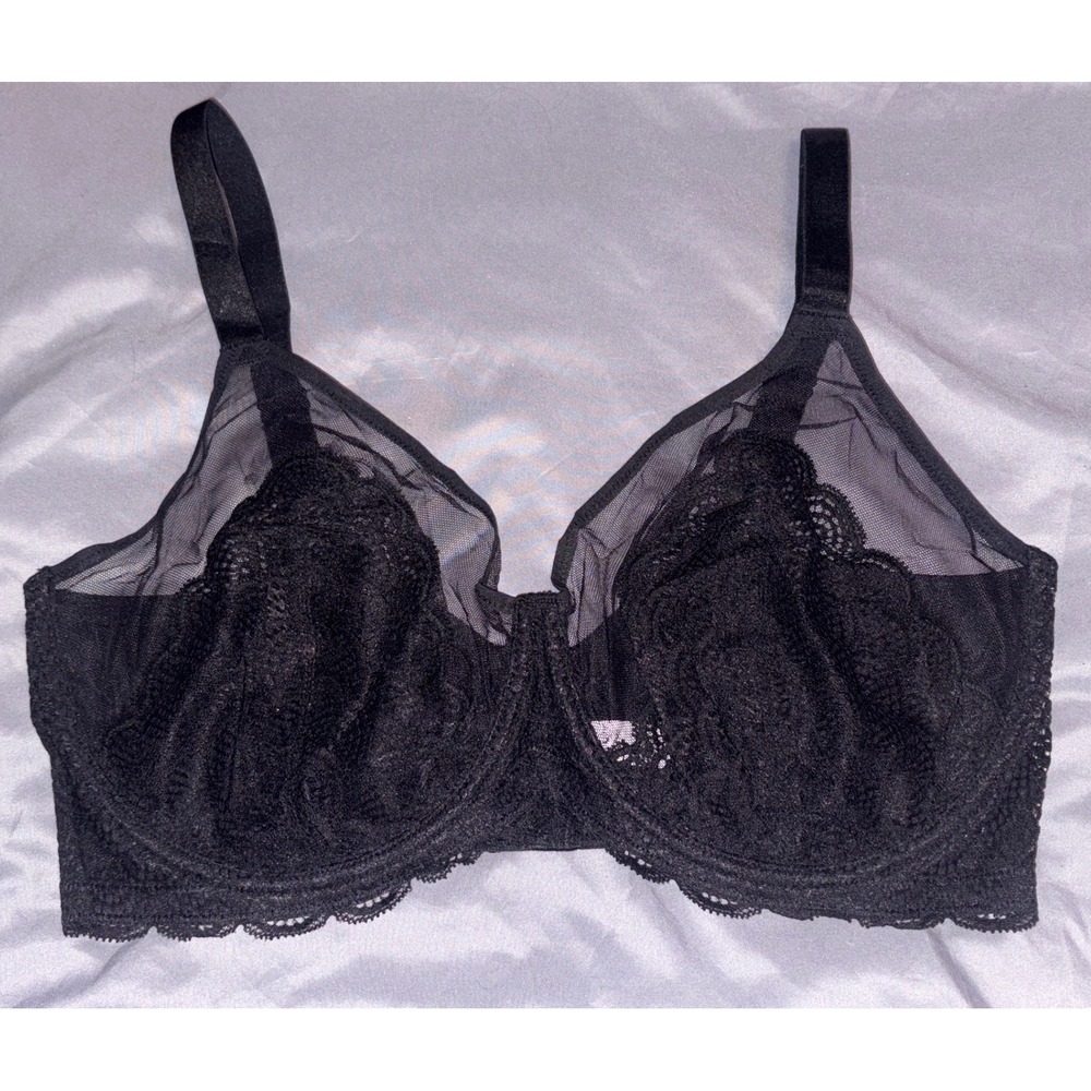 NEW HSIA Black Lace Unlined Full‎ Coverage Underwire Bra, Size 36G